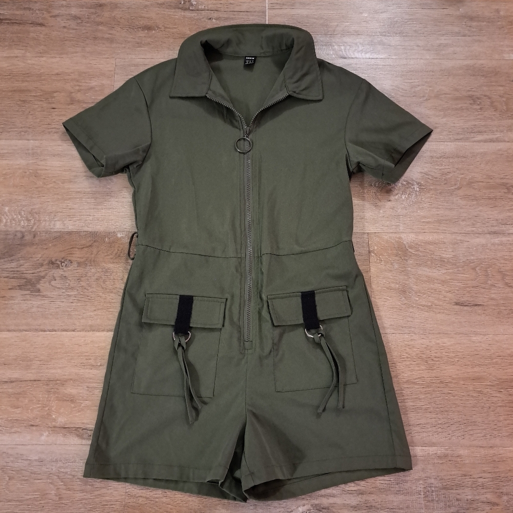 SHEIN Olive Green Utility Romper Women's Size XS